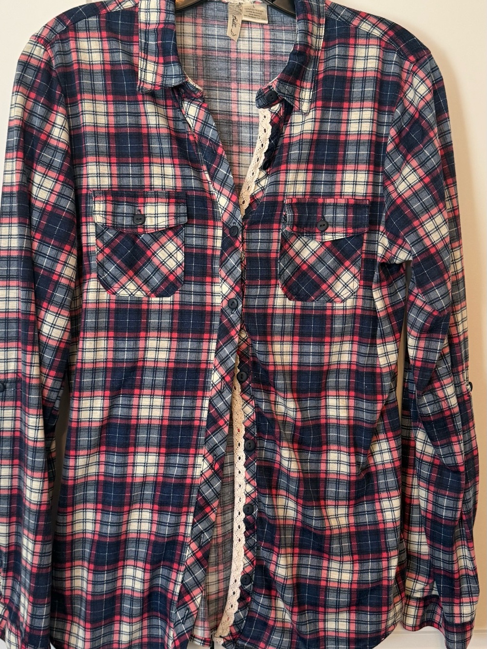 Bella D. Men's Plaid Button-Down Shirt in Navy, Pink & White